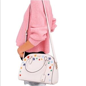 Kate Spade LG Dome White Leather Embroidered Bag